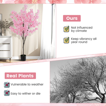 DREAMADE 6.5FT Artificial Cherry Blossom Tree, Faux Sakura Tree w/ 900 Pink Flowers