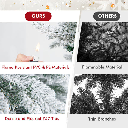 DREAMADE 6 FT Pre-Lit Artificial Christmas Tree, Snow Flocked with 757/1415/1687 Branch Tips