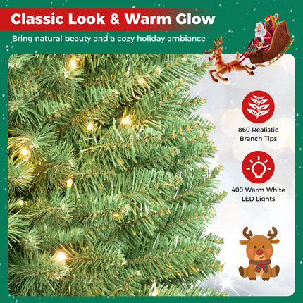 5ft Prelit Pencil Christmas Tree, Artificial Slim Xmas Tree with 150 Warm White LED Lights & 296 Full Branches