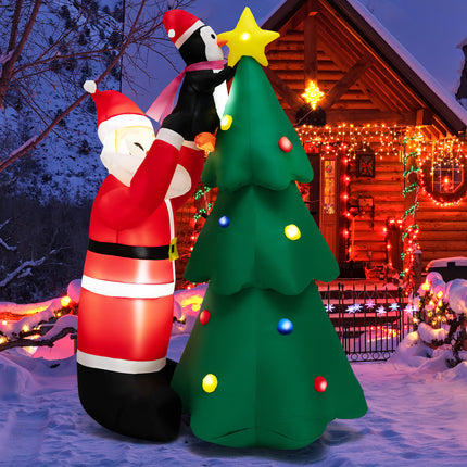 DREAMADE 6FT Inflatable Christmas Decoration, Blow Up Christmas Tree & Santa Claus with Penguin