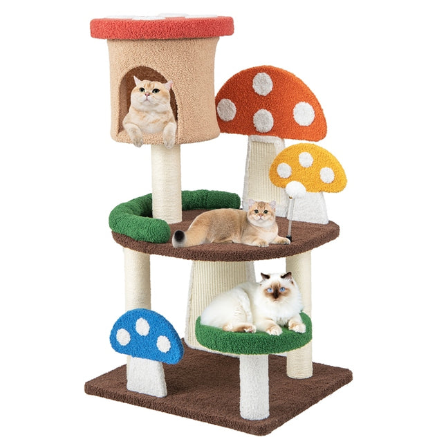 DREAMADE Mushroom Cat Tree, 40.5" Multi-Level Cat Tower