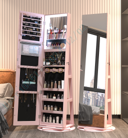 DREAMADE 360° Rotating Jewelry Armoire, 3-in-1 Lockable Large Capacity Jewelry Organizer w/ 3 Color LED Lighting