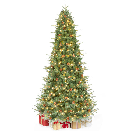 DREAMADE 7.5 ft Pre-Lit Christmas Tree, 1125 Hinged Tips with Pine Cones