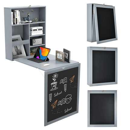 DREAMADE Folding Wall Desk, Wall Mounted Table with Storage, Fold Out Table with Shelves