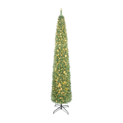 5ft Prelit Pencil Christmas Tree, Artificial Slim Xmas Tree with 150 Warm White LED Lights & 296 Full Branches