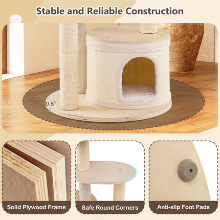 DREAMADE 60" Tall Cat Tree, Wooden Kitten Tower w/Sisal Scratching Posts & Mat