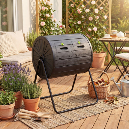 DREAMADE 37.5 Gallon Compost Bin, Dual Chamber Tumbler Composter, Black