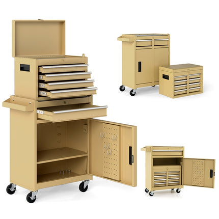 DREAMADE 5-Drawer Tool Chest Combo, Rolling Tool Cabinet w/Detachable Top Tool Box