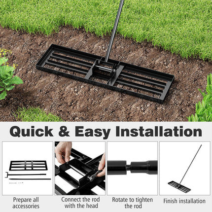 DREAMADE Lawn Leveling Rake, 30"/36"/42" x 10" Professional Grade Soil Distribution Rake w/67 Ergonomic Handle