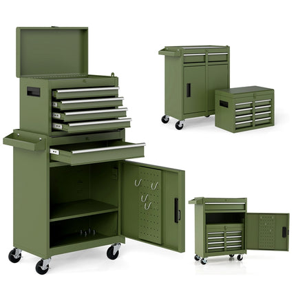 DREAMADE 5-Drawer Tool Chest Combo, Rolling Tool Cabinet w/Detachable Top Tool Box