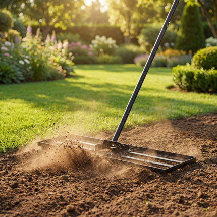 DREAMADE Lawn Leveler, Adjustable Lawn Leveling Rake w/ Steel Handle, Black
