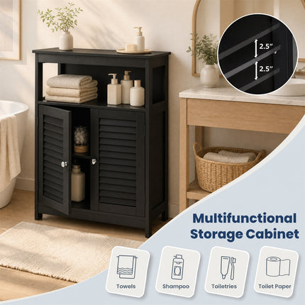 DREAMADE Bathroom Storage Cabinet, Wooden Floor Cabinet with 2 Doors, Black