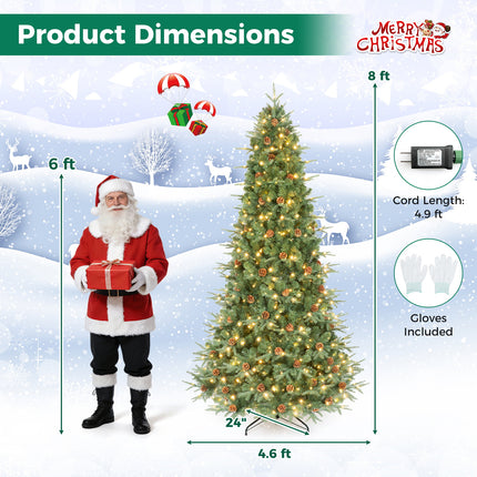 DREAMADE 7.5 ft Pre-Lit Christmas Tree, 1125 Hinged Tips with Pine Cones