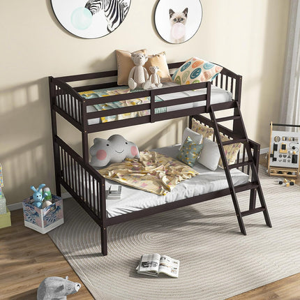 Dreamade Bunk Bed, Solid Wood Detachable Bed Frame with High Guardrails & Integrated Ladder