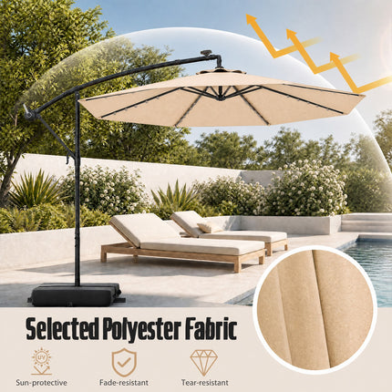 DREAMADE Patio Umbrella with Base Included, 10ft Offset Cantilever Canopy w/Stand