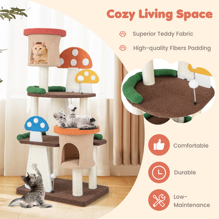 DREAMADE Mushroom Cat Tree, 57.5" Multi-Level Cat Tower