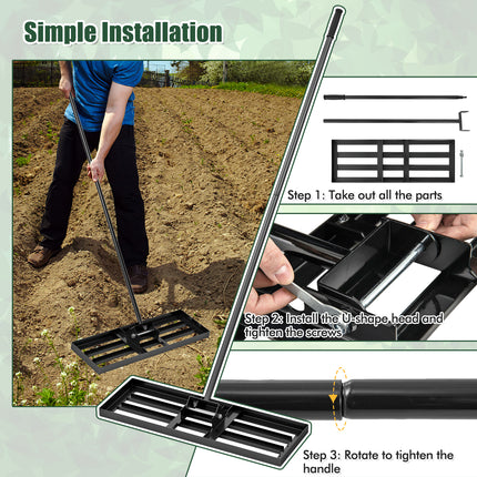 DREAMADE Lawn Leveler, Adjustable Lawn Leveling Rake w/ Steel Handle, Black