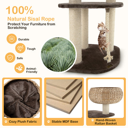 DREAMADE 41 Inches Wicker Cat Tree, Modern Cat Tower with Handwoven Cat Condo & Perch
