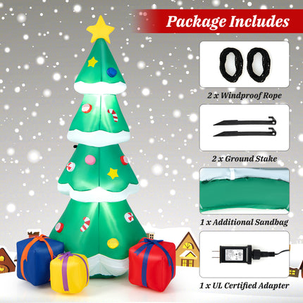 DREAMADE 6 FT Inflatable Christmas Tree, Blow Up Christmas Decoration, Self Inflating X-mas Tree w/ 3 Gift Boxes