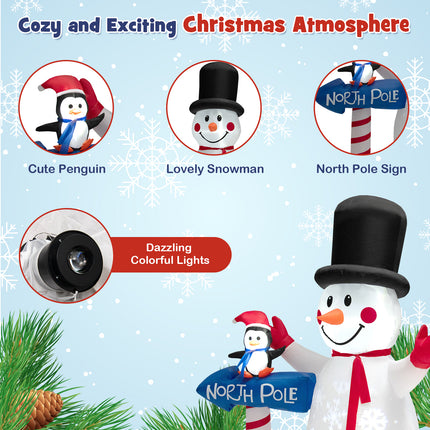 DREAMADE 6 FT Inflatable Snowman, Blow-up Christmas Decoration w/Penguin Guidepost