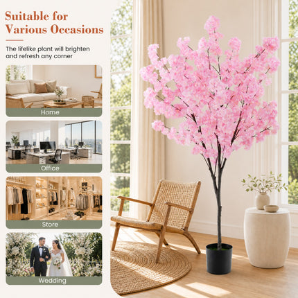 DREAMADE 6.5FT Artificial Cherry Blossom Tree, Faux Sakura Tree w/ 900 Pink Flowers