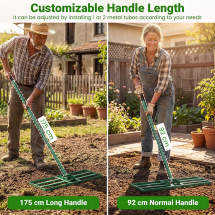 DREAMADE Lawn Leveling Rake, 30"/36"/42" x 10" Professional Grade Soil Distribution Rake w/67 Ergonomic Handle