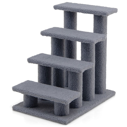 DREAMADE 4-Step Cat Stairs, Upholstered Pet Ladder, Grey