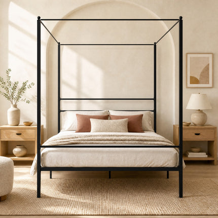 DREAMADE Full Size Canopy Bed Frame, Metal Four Poster Bed, Black