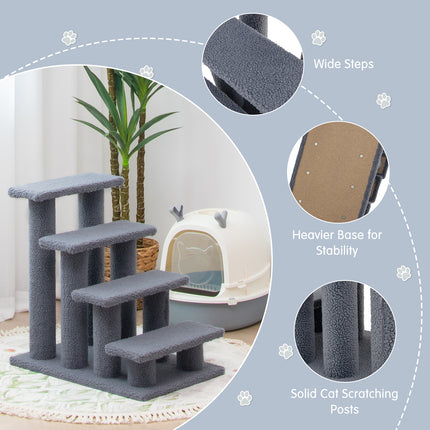 DREAMADE 4-Step Cat Stairs, Upholstered Pet Ladder, Grey