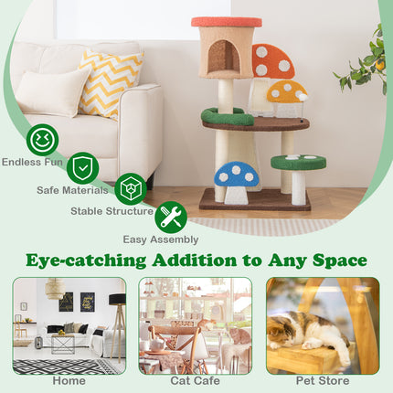 DREAMADE Mushroom Cat Tree, 40.5" Multi-Level Cat Tower