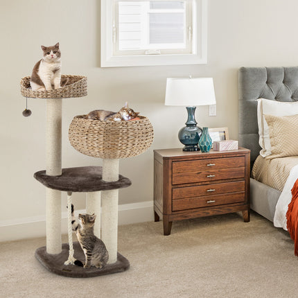 DREAMADE 41 Inches Wicker Cat Tree, Modern Cat Tower with Handwoven Cat Condo & Perch