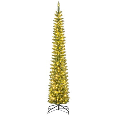 5ft Prelit Pencil Christmas Tree, Artificial Slim Xmas Tree with 150 Warm White LED Lights & 296 Full Branches
