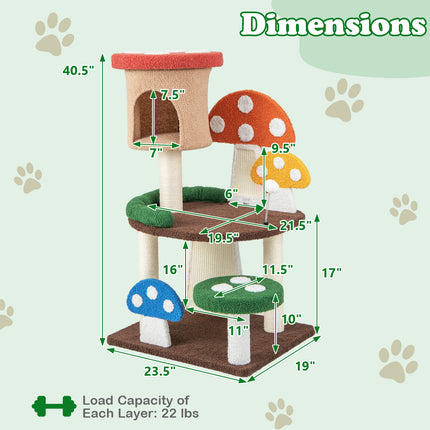DREAMADE Mushroom Cat Tree, 40.5" Multi-Level Cat Tower