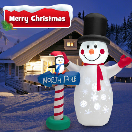 DREAMADE 6 FT Inflatable Snowman, Blow-up Christmas Decoration w/Penguin Guidepost