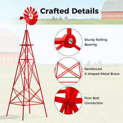 DREAMADE 8ft Steel Windmill, Farmhouse Windmill Decoration with Directional Vane