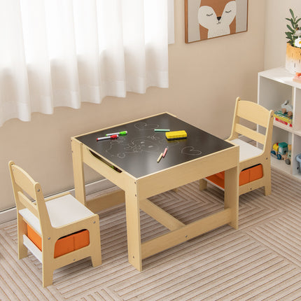 DREAMADE Toddler Table and Chair Set, 3 in 1 Wooden Activity Table w/Storage Drawer&Box