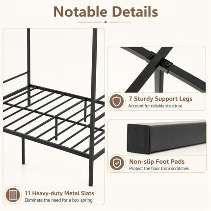 DREAMADE Full Size Canopy Bed Frame, Metal Four Poster Bed, Black