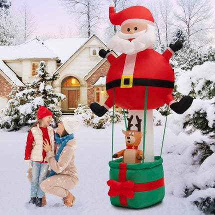 DREAMADE 8 FT Christmas Decoration, Inflatable Santa Claus on Air Balloon w/Reindeer