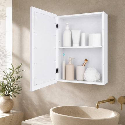 DREAMADE Wall Mount Cabinet with Mirror, Single-Door Wooden Medicine Cabinet with Adjustable Shelf & Mirror