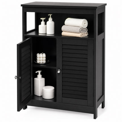 DREAMADE Bathroom Storage Cabinet, Wooden Floor Cabinet with 2 Doors, Black