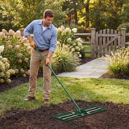 DREAMADE Lawn Leveling Rake, 30"/36"/42" x 10" Professional Grade Soil Distribution Rake w/67 Ergonomic Handle