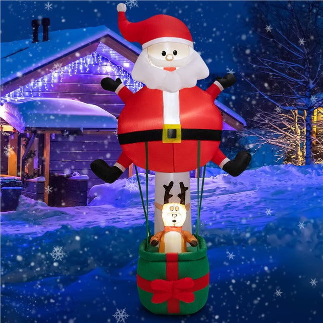 DREAMADE 8 FT Christmas Decoration, Inflatable Santa Claus on Air Balloon w/Reindeer