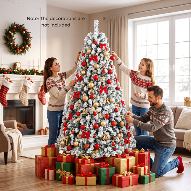 DREAMADE 7 FT Snow Flocked Christmas Tree, Pre-Lit Artificial Pine Tree