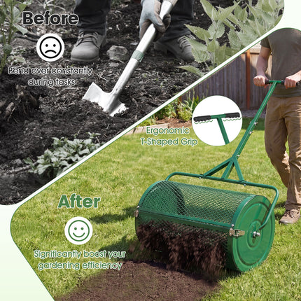 DREAMADE Compost Spreader, Peat Moss Spreader with T Handle, Black