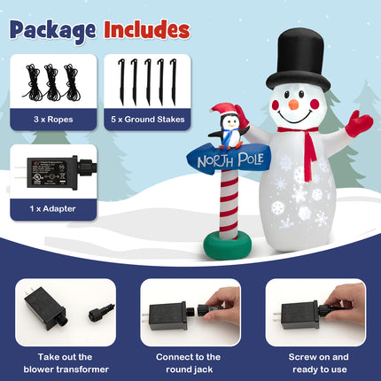 DREAMADE 6 FT Inflatable Snowman, Blow-up Christmas Decoration w/Penguin Guidepost