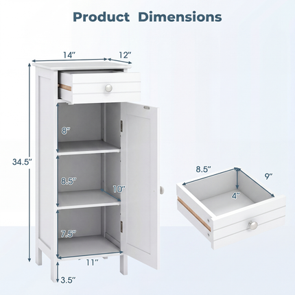 DREAMADE Bathroom Storage Cabinet, Slim Narrow Organizer with Drawer, Black