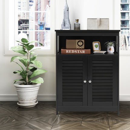 DREAMADE Bathroom Storage Cabinet, Wooden Floor Cabinet with 2 Doors, Black