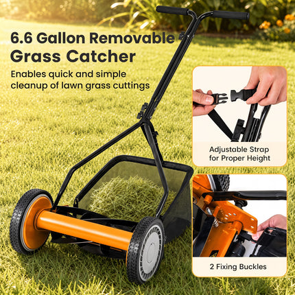 DREAMADE Manual Reel Mower, 14" Push Reel Lawn Mower, Green