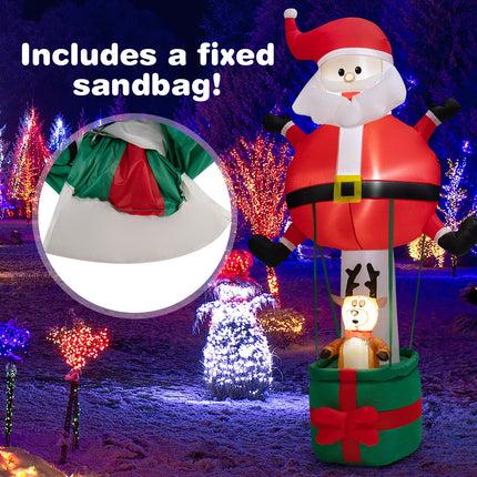 DREAMADE 8 FT Christmas Decoration, Inflatable Santa Claus on Air Balloon w/Reindeer