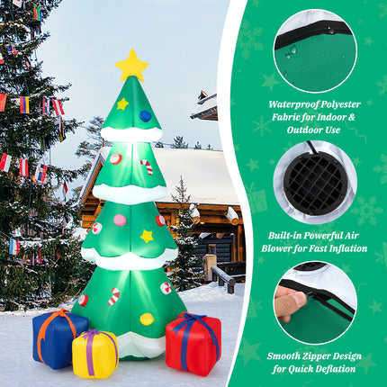 DREAMADE 6 FT Inflatable Christmas Tree, Blow Up Christmas Decoration, Self Inflating X-mas Tree w/ 3 Gift Boxes